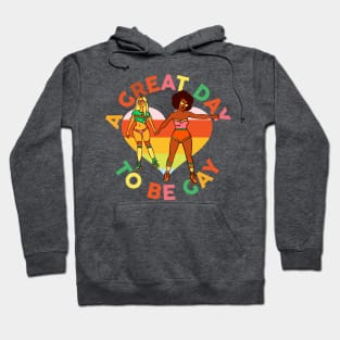 "A Great Day To Be Gay" Cute & Colorful Roller Skating Couple Hoodie